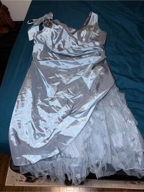 Silvery Blue Tulle Cocktail Dress